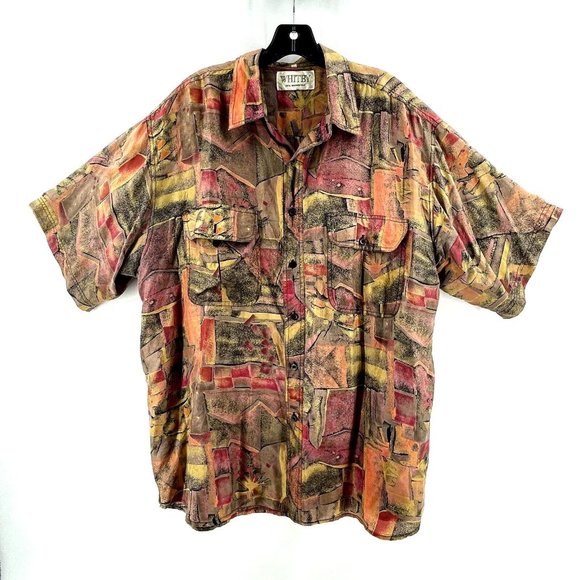 Vintage Whitby 100% Silk Men's Button Down Collared Shirt Brown Tan - Picture 1 of 11